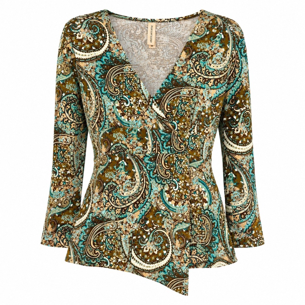 Susan Lawrence Whimsigoth Paisley Faux Wrap Top Women Large Y2K Boho Fairycore